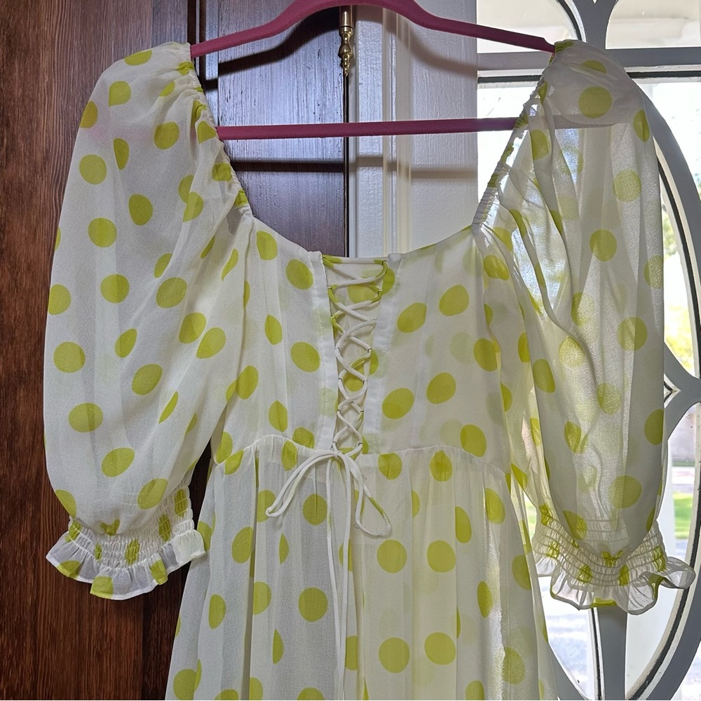 NWT For Love & Lemons Megan Maxi Dress Cover Up Yellow Polka Dot– Size XS - Picture 7 of 10